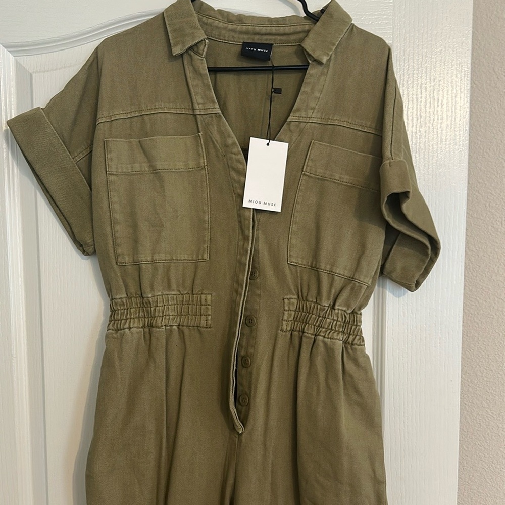 Olive Green Button-Up Jumpsuit